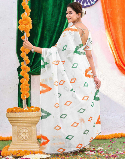 White Linen Printed Saree