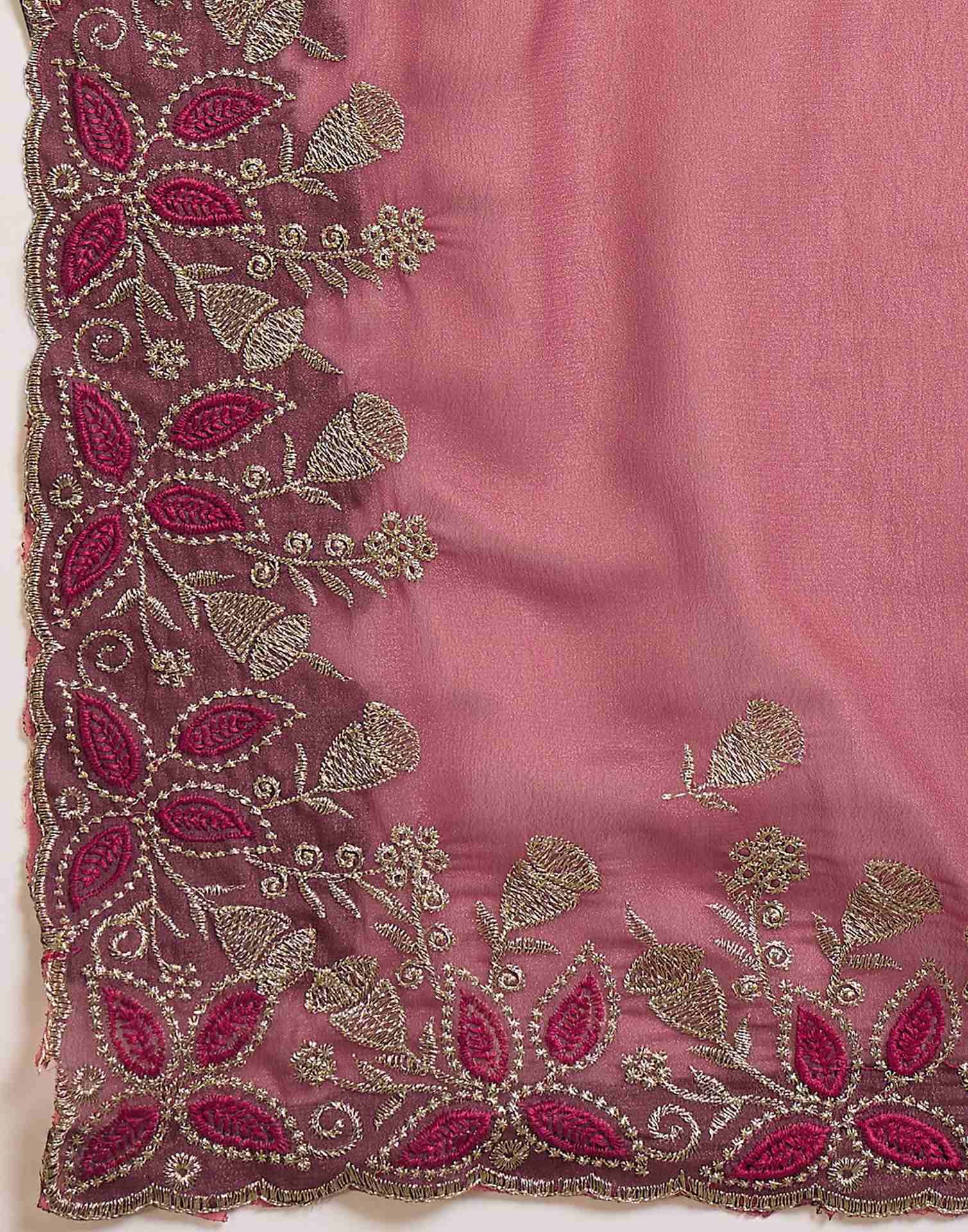 Dusty Rose Pink Shimmer Sequence  Embroidery Saree