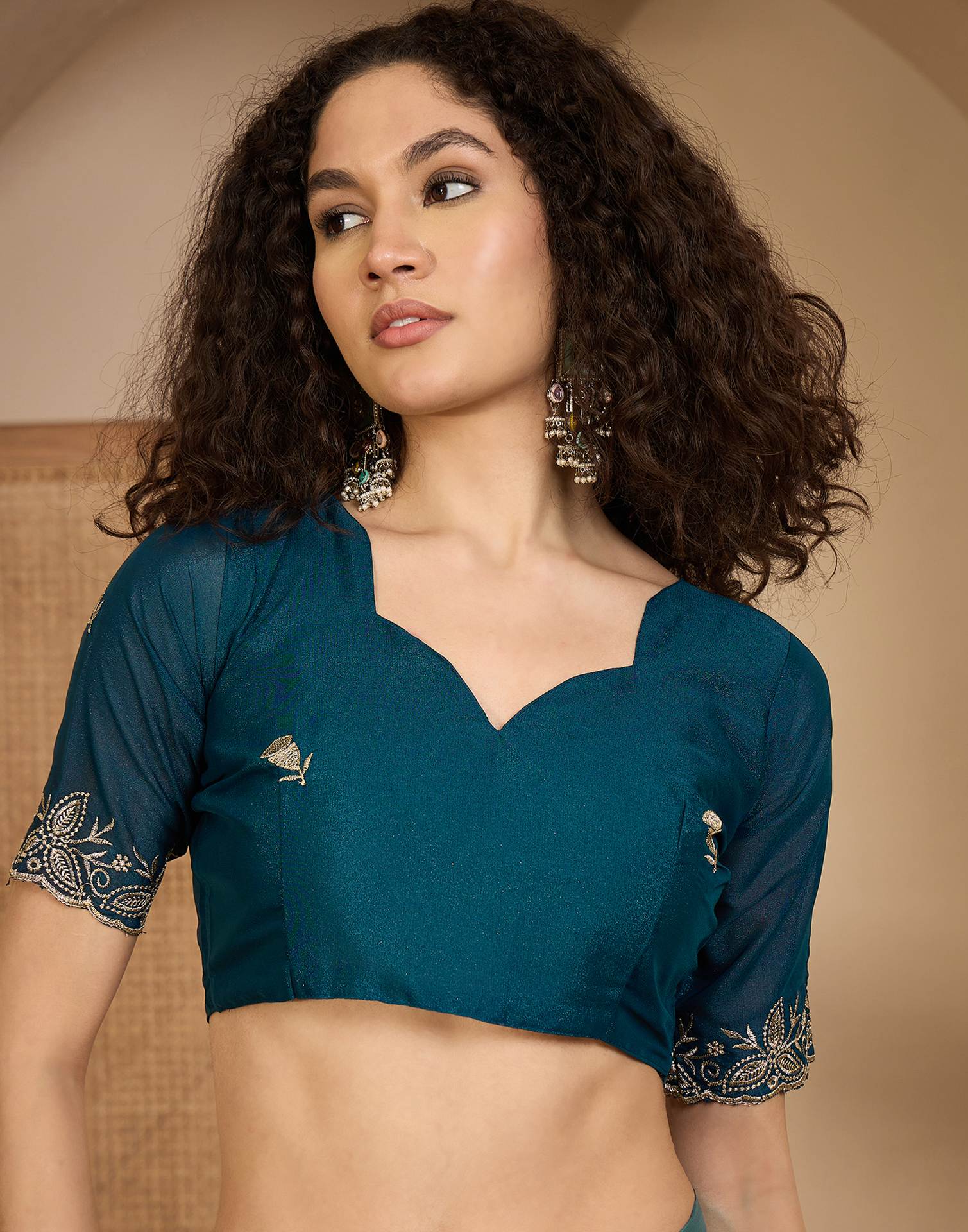 Dusty Teal Blue Shimmer Sequence  Embroidery Saree