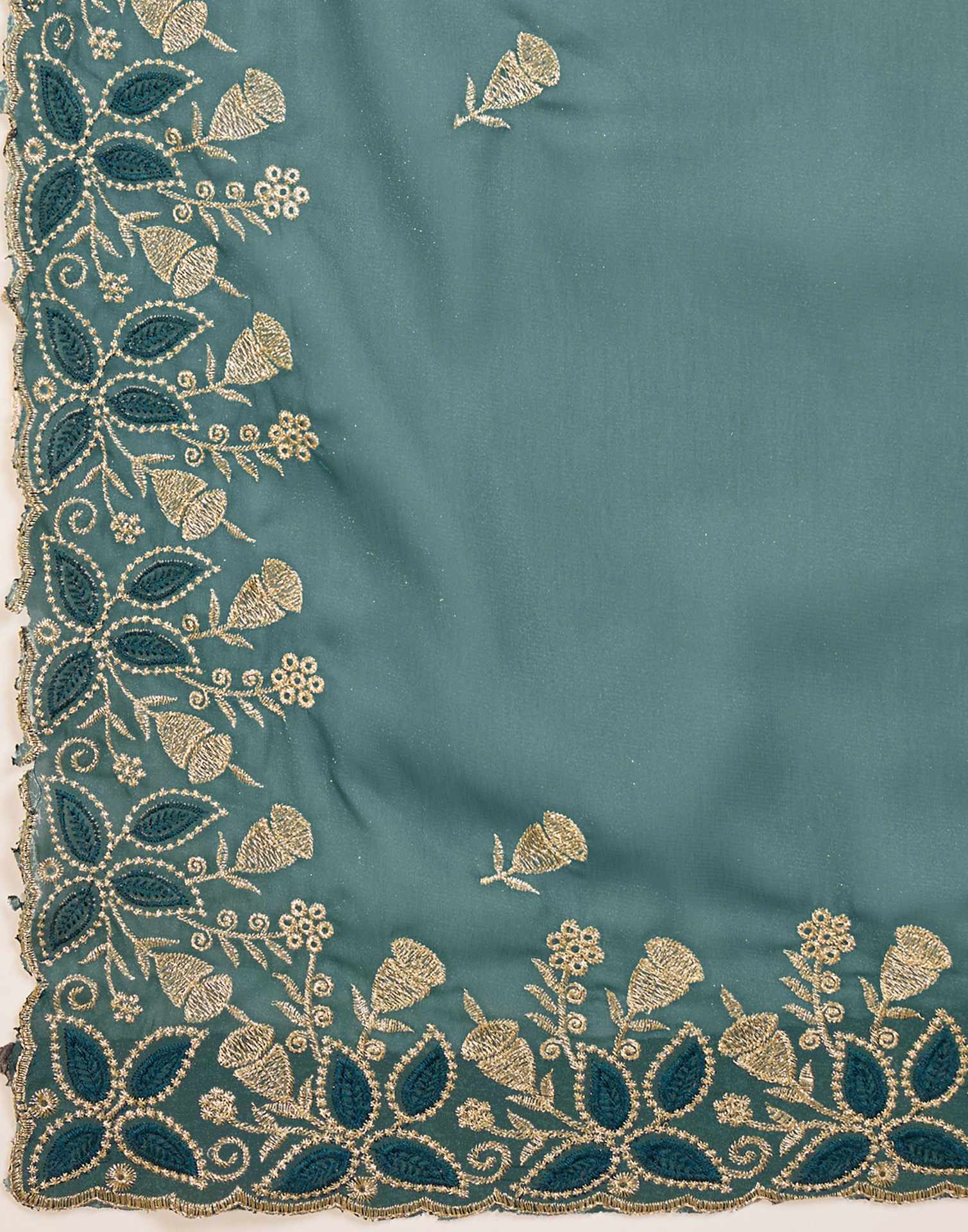 Dusty Teal Blue Shimmer Sequence  Embroidery Saree