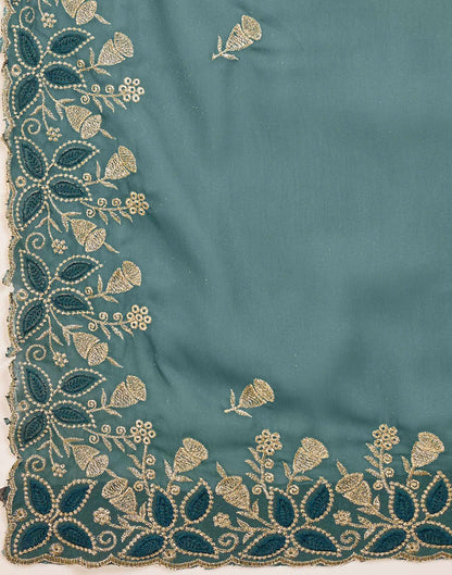Dusty Teal Blue Shimmer Sequence  Embroidery Saree