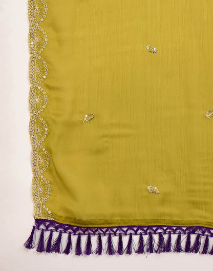 Lime Yellow Chiffon Sequence  Embroidery  Saree