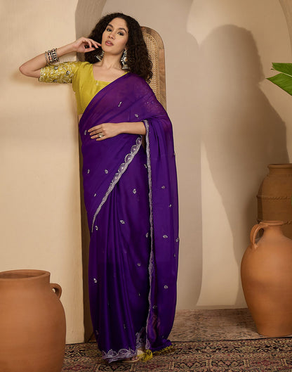 Purple Chiffon Sequence  Embroidery Saree