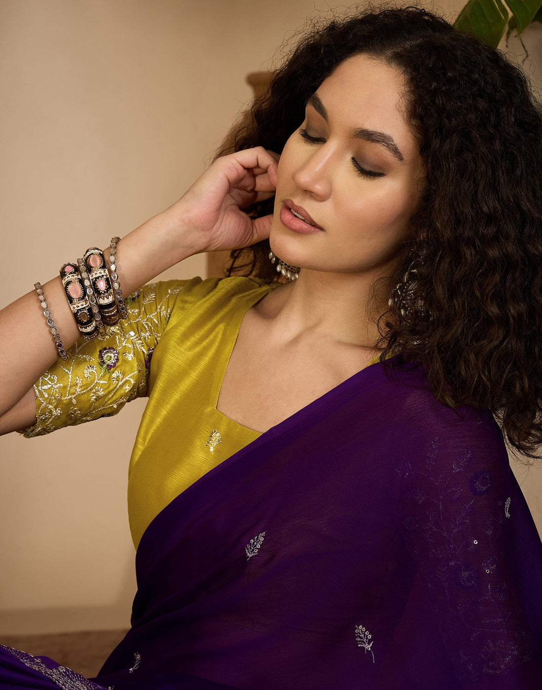 Purple Chiffon Sequence  Embroidery Saree