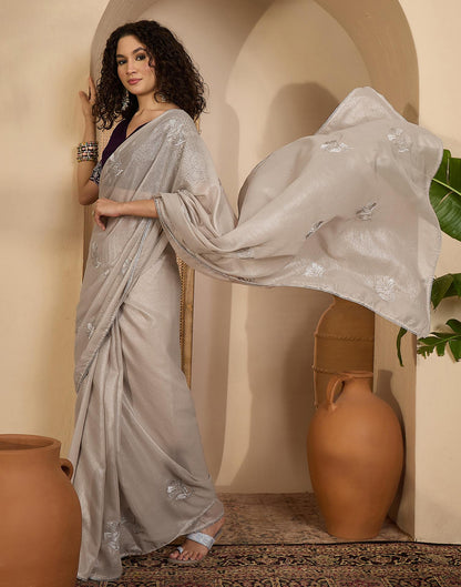Beige Georgette Sequence Embroidery saree