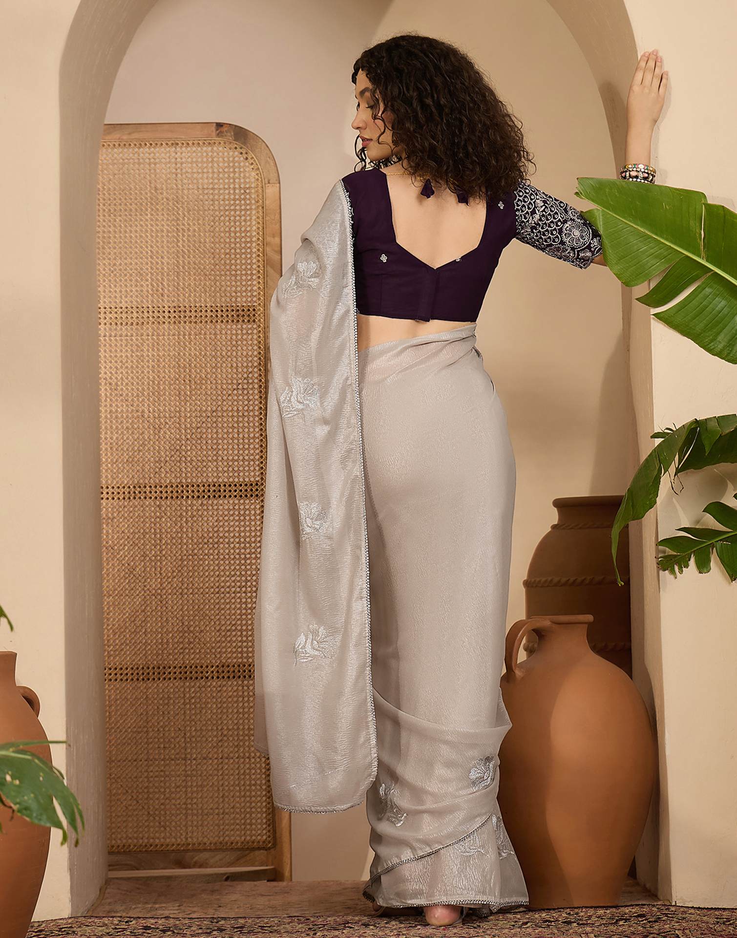 Beige Georgette Sequence Embroidery saree