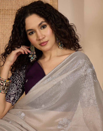 Beige Georgette Sequence Embroidery saree