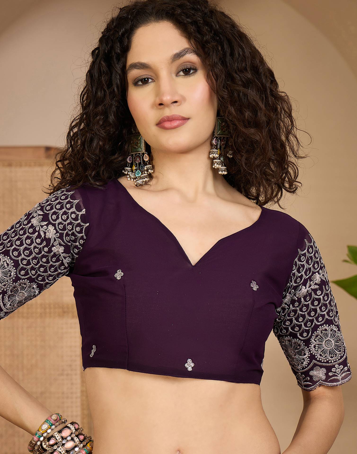 Beige Georgette Sequence Embroidery saree