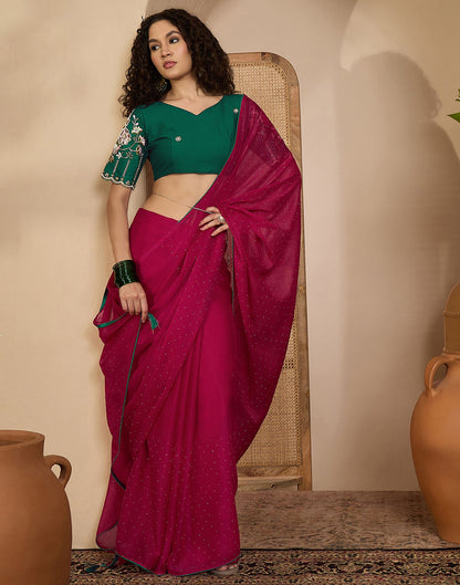 Dark Rani Pink Shimmer Stone Work Embellished saree