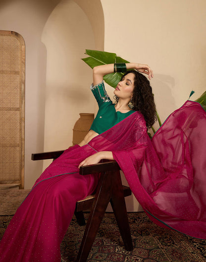 Dark Rani Pink Shimmer Stone Work Embellished saree