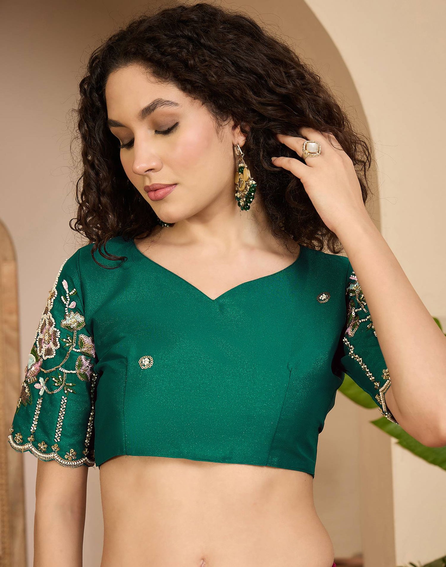 Dark Rani Pink Shimmer Stone Work Embellished saree