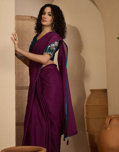 Dark Purple Shimmer Stone Work Embellished saree