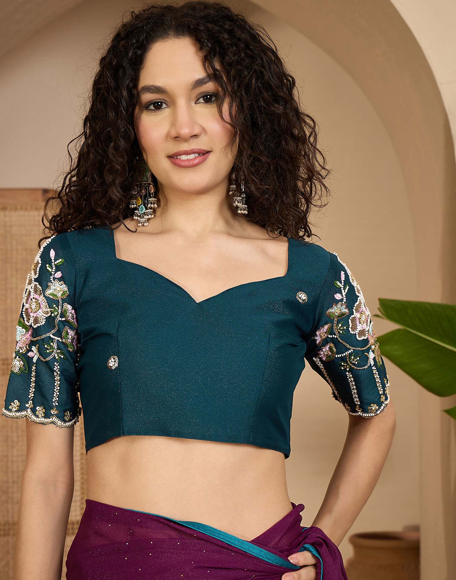 Dark Purple Shimmer Stone Work Embellished saree