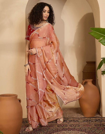 Peach Shimmer Tissue Sequence Embroidery saree