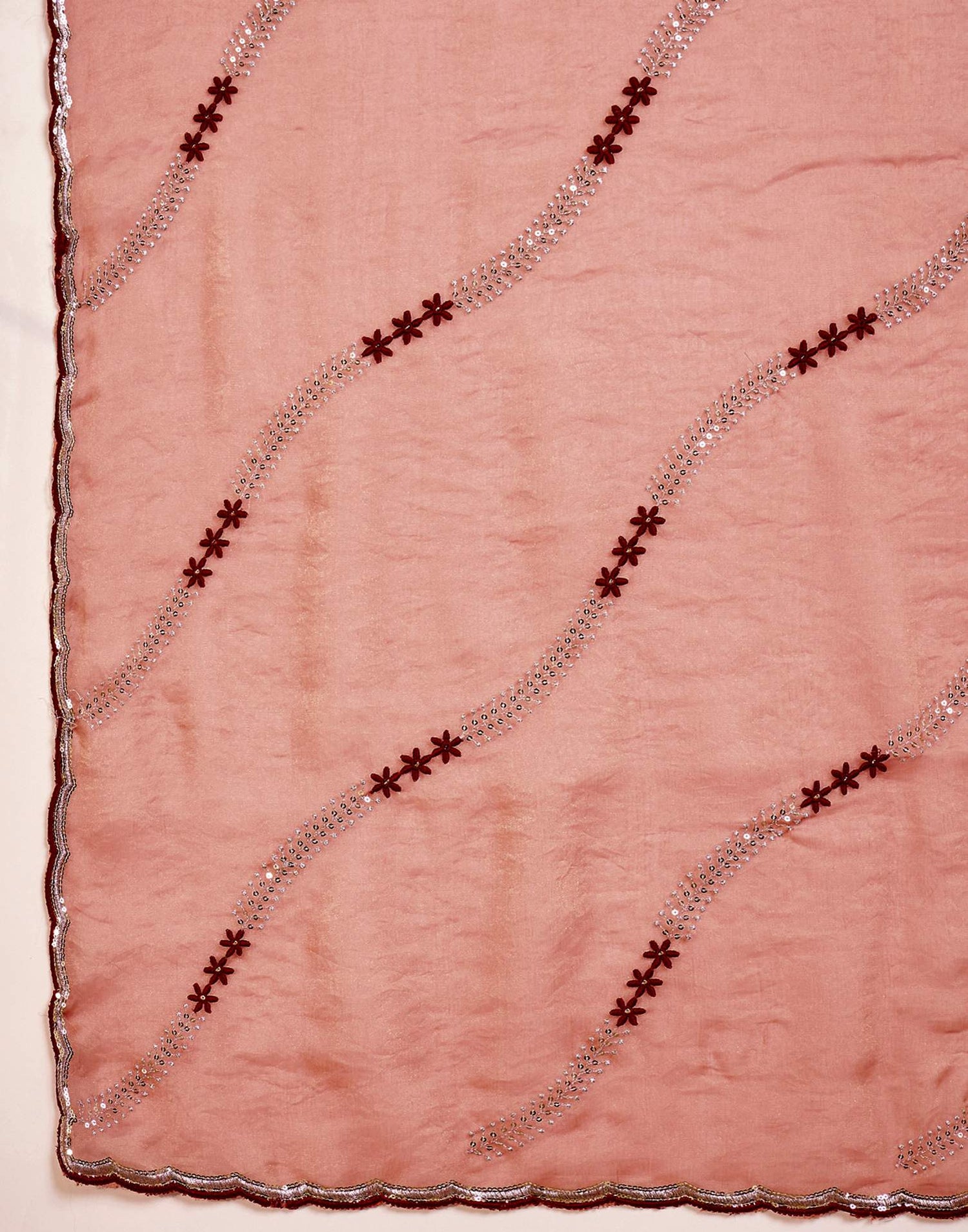 Peach Shimmer Tissue Sequence Embroidery saree