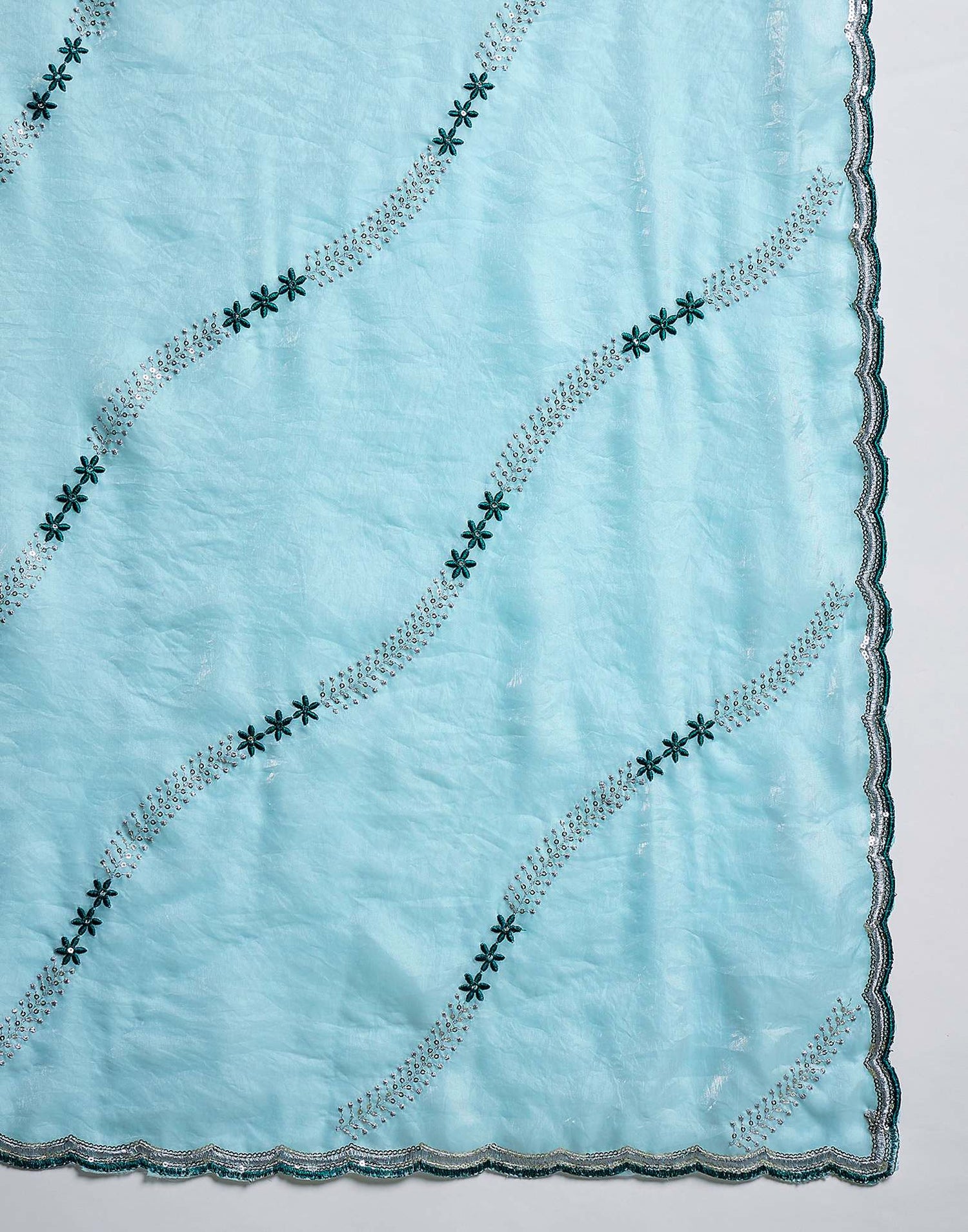 Sky Blue Shimmer Tissue Sequence Embroidery saree