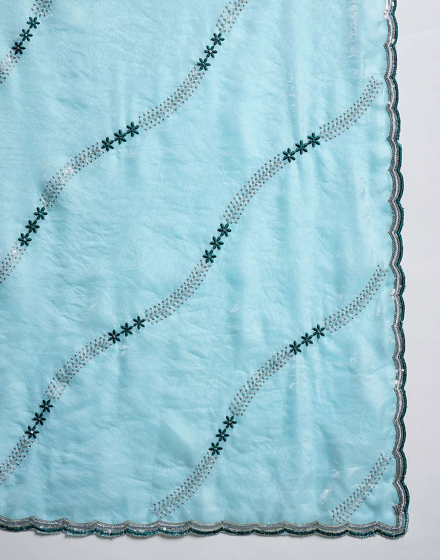 Sky Blue Shimmer Tissue Sequence Embroidery saree
