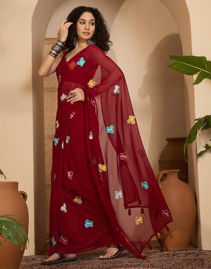 Maroon Georgette Embroidery saree