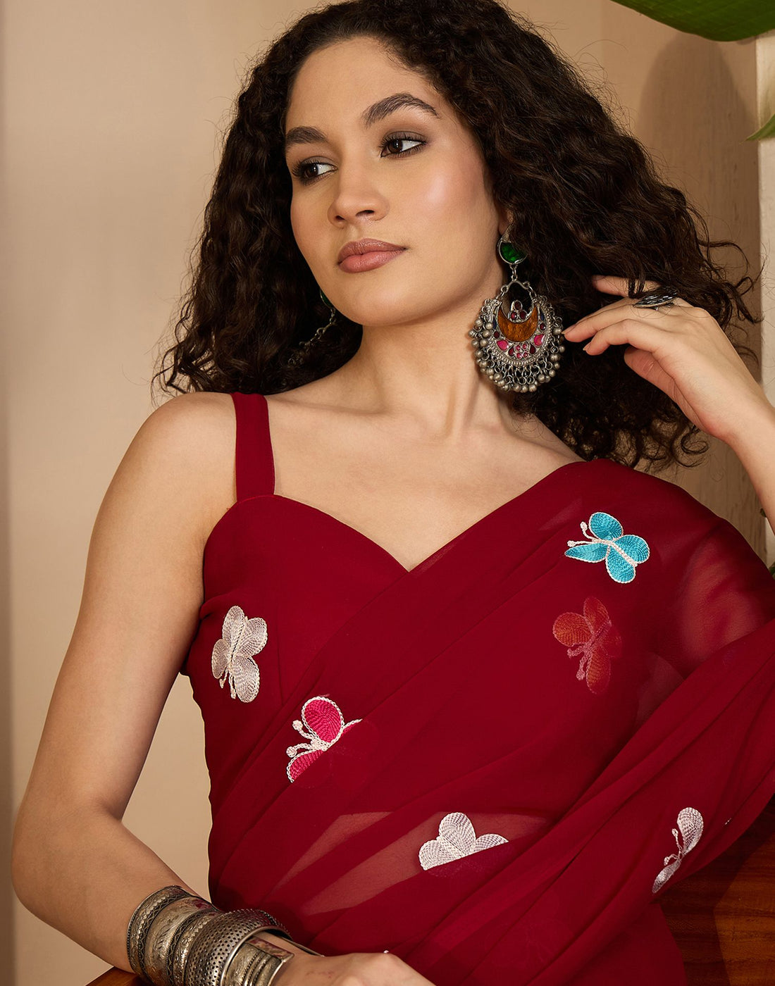 Maroon Georgette Embroidery saree