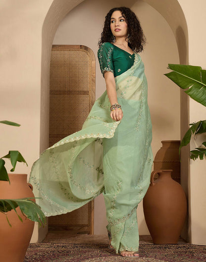 Pista Green Shimmer Chiffon Sequence Embroidery saree
