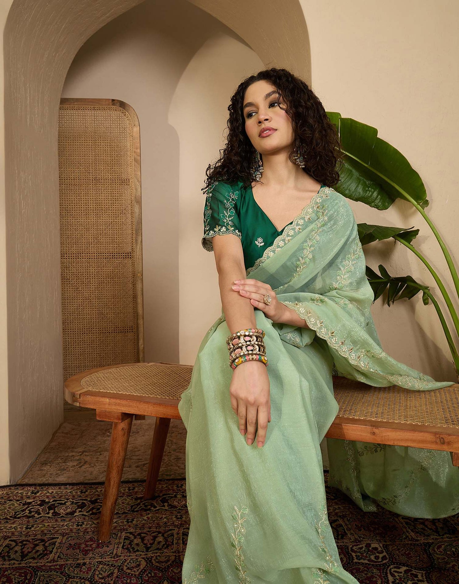 Pista Green Shimmer Chiffon Sequence Embroidery saree