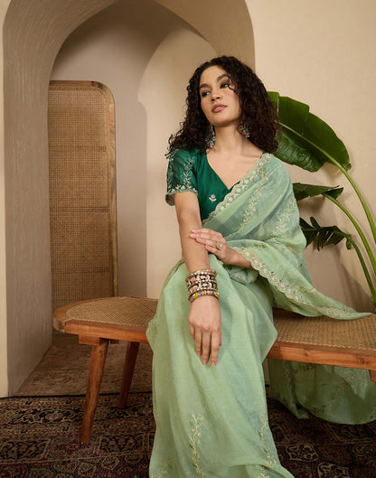 Pista Green Shimmer Chiffon Sequence Embroidery saree