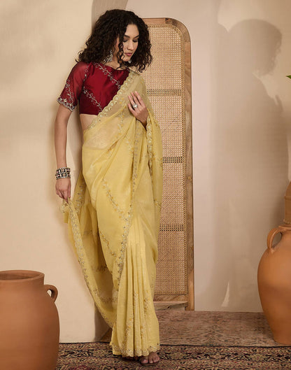 Light Yellow Shimmer Chiffon Sequence Embroidery saree
