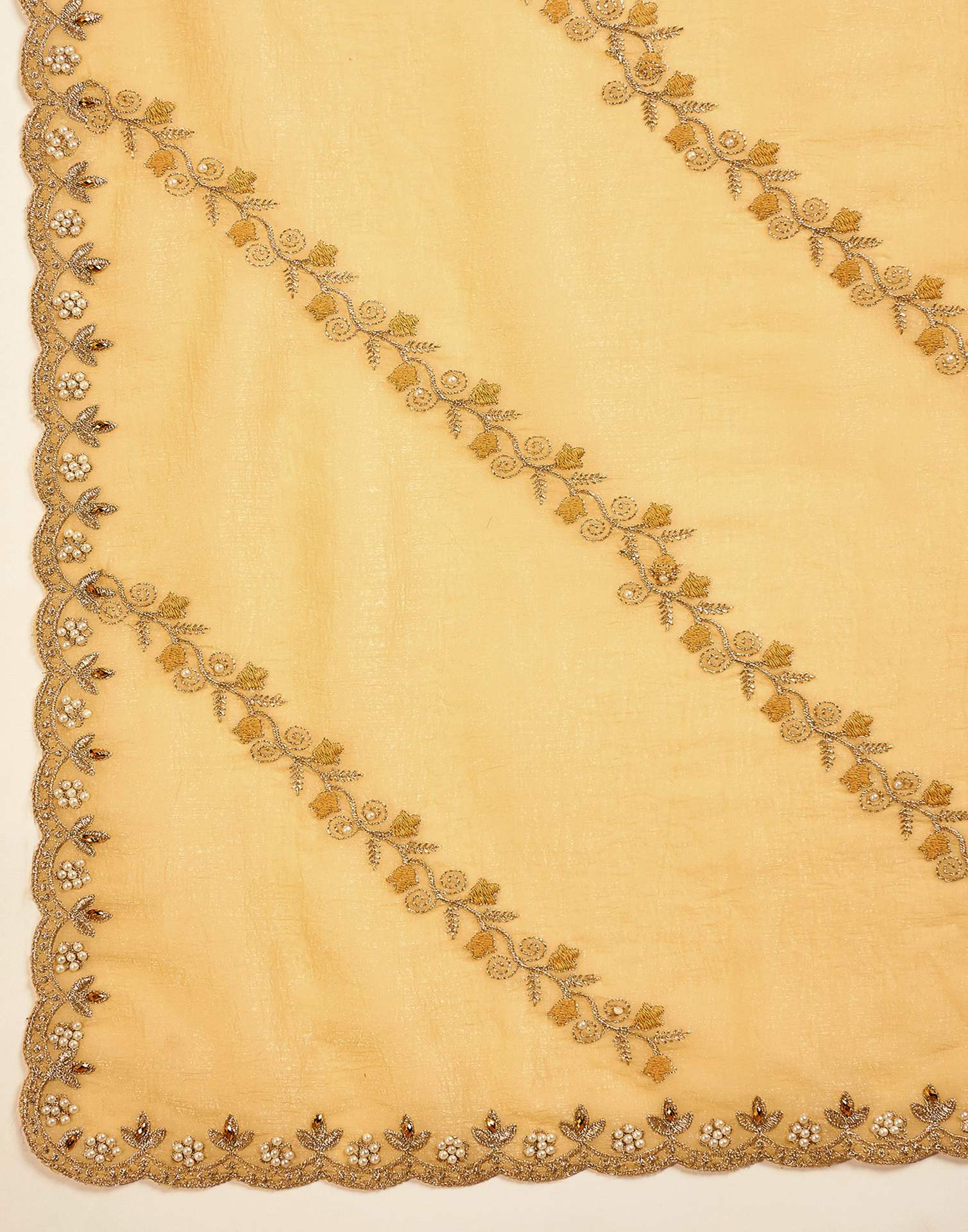 Light Yellow Shimmer Chiffon Sequence Embroidery saree