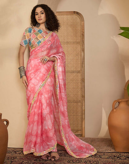 Pink Shimmer Tissue Printed Lace saree