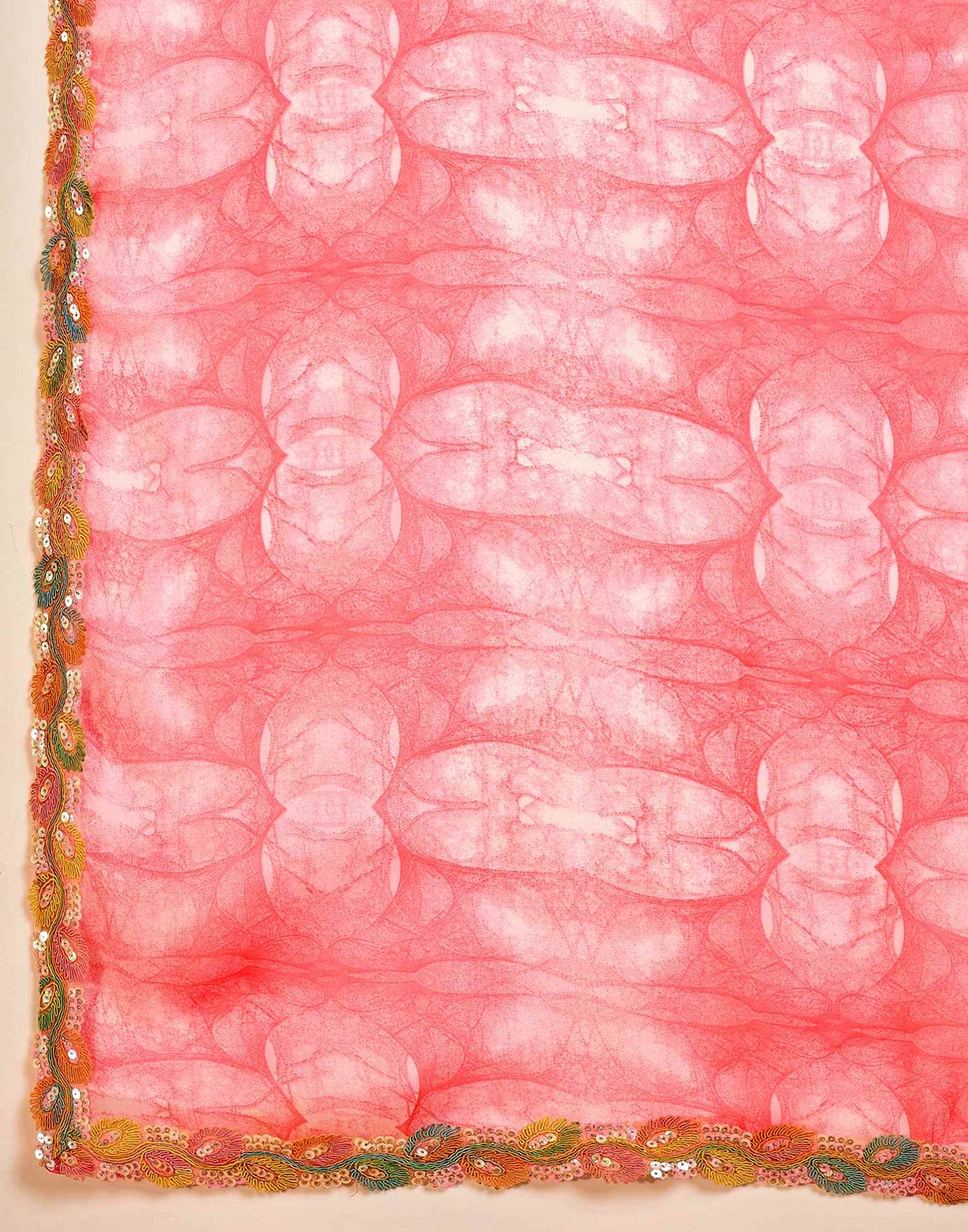 Pink Shimmer Tissue Printed Lace saree