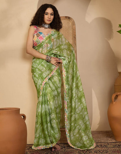 Green Shimmer Tissue Printed Lace saree