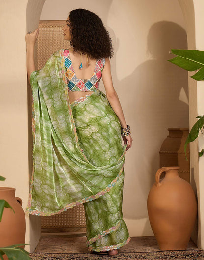 Green Shimmer Tissue Printed Lace saree