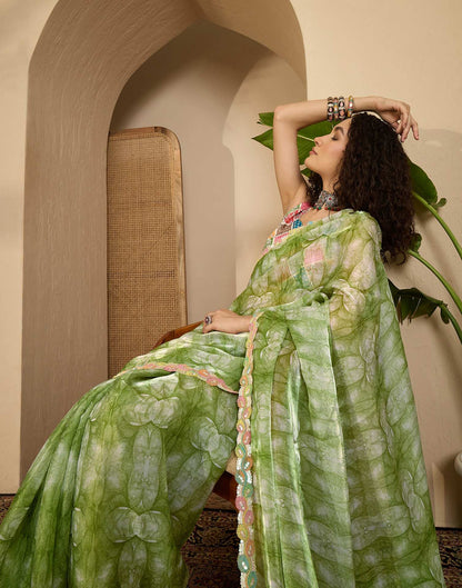 Green Shimmer Tissue Printed Lace saree