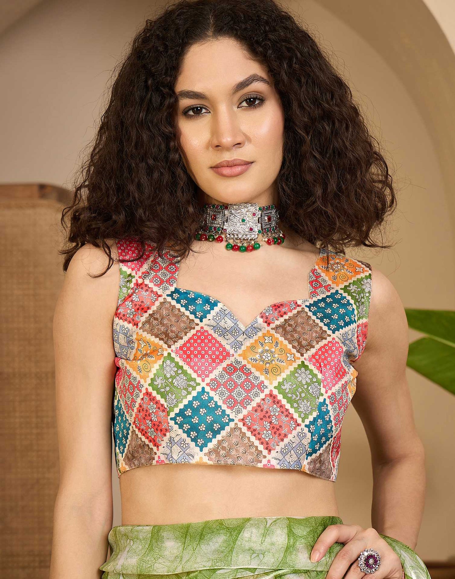 Green Shimmer Tissue Printed Lace saree