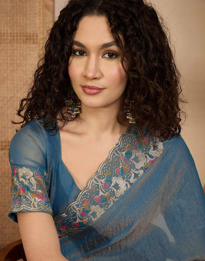 Dusty Blue Shimmer Sequence Embroidery Saree
