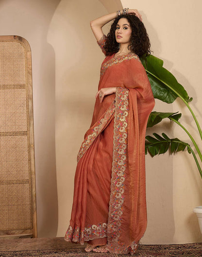 Orange Shimmer Sequence Embroidery Saree