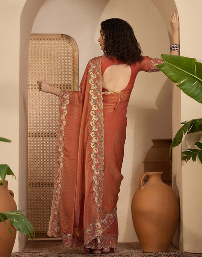 Orange Shimmer Sequence Embroidery Saree