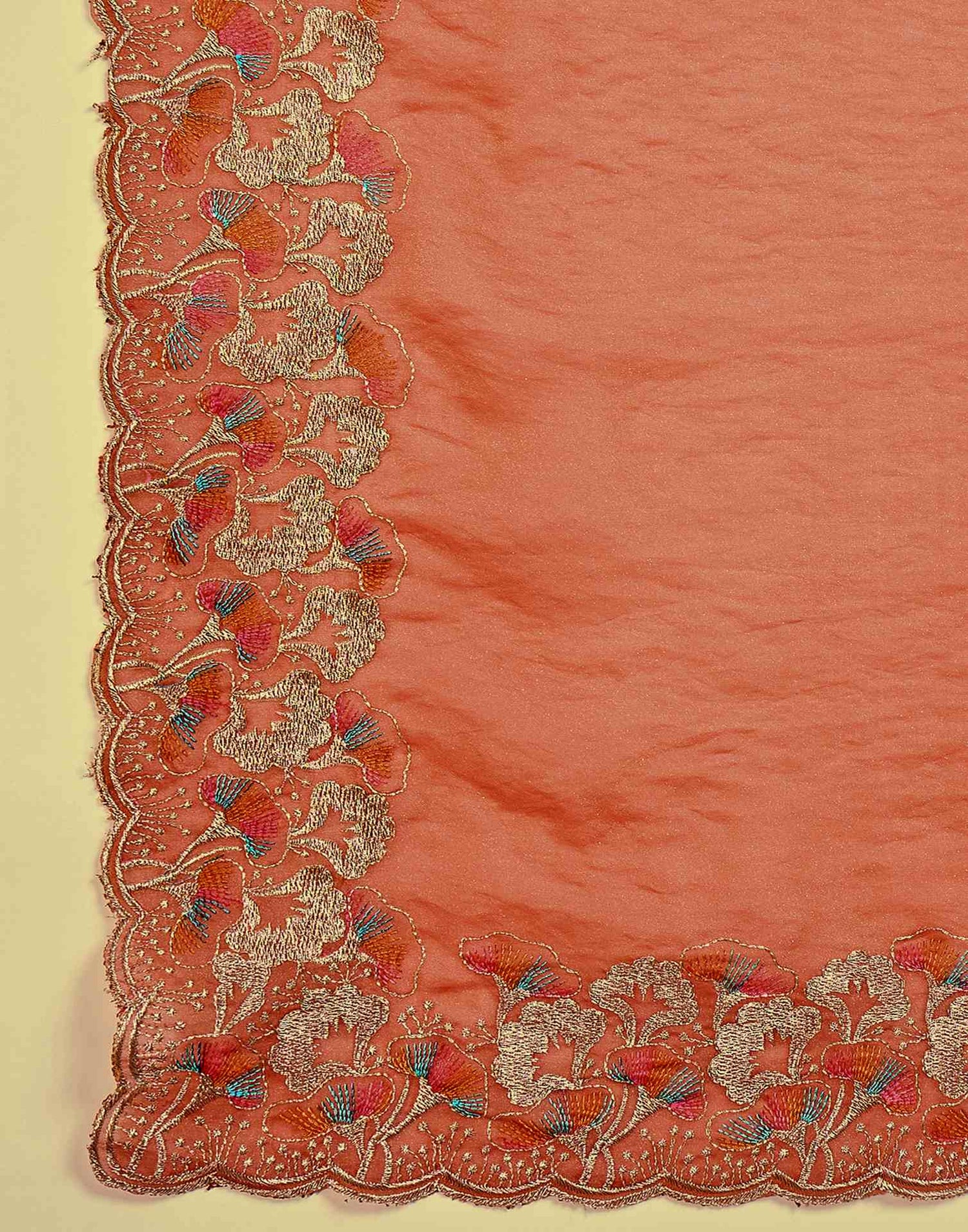 Orange Shimmer Sequence Embroidery Saree