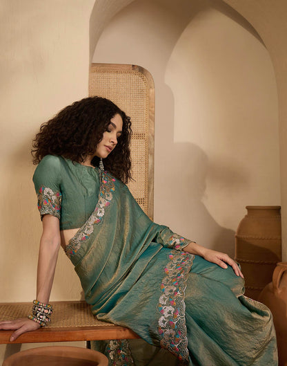 Sage Green Shimmer Sequence Embroidery Saree