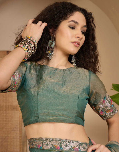 Sage Green Shimmer Sequence Embroidery Saree