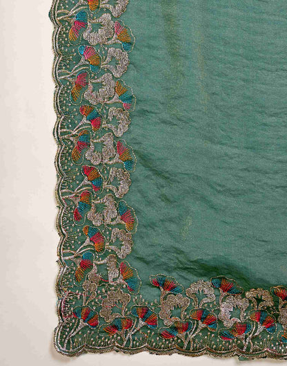 Sage Green Shimmer Sequence Embroidery Saree