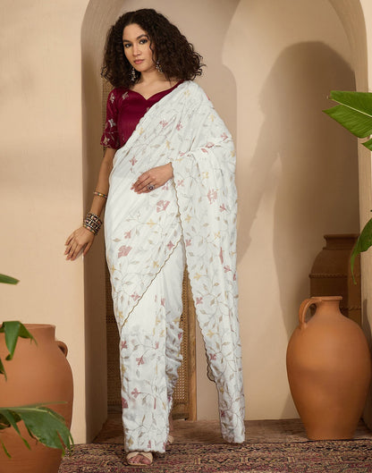 Off White Silk Sequence Embroidery Saree