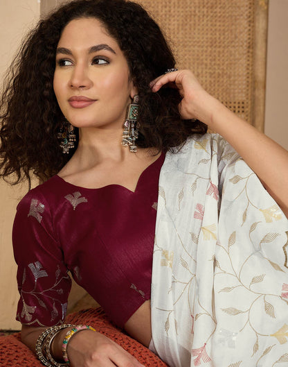 Off White Silk Sequence Embroidery Saree