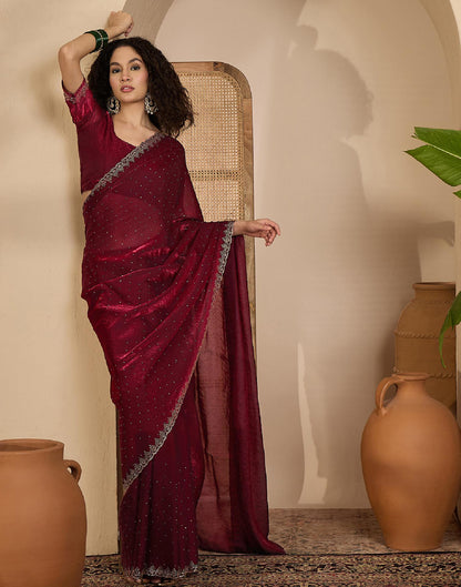 Maroon Shimmer Tissue Stone Work Swarovski saree