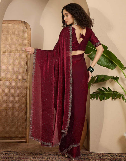Maroon Shimmer Tissue Stone Work Swarovski saree