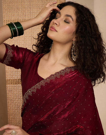 Maroon Shimmer Tissue Stone Work Swarovski saree