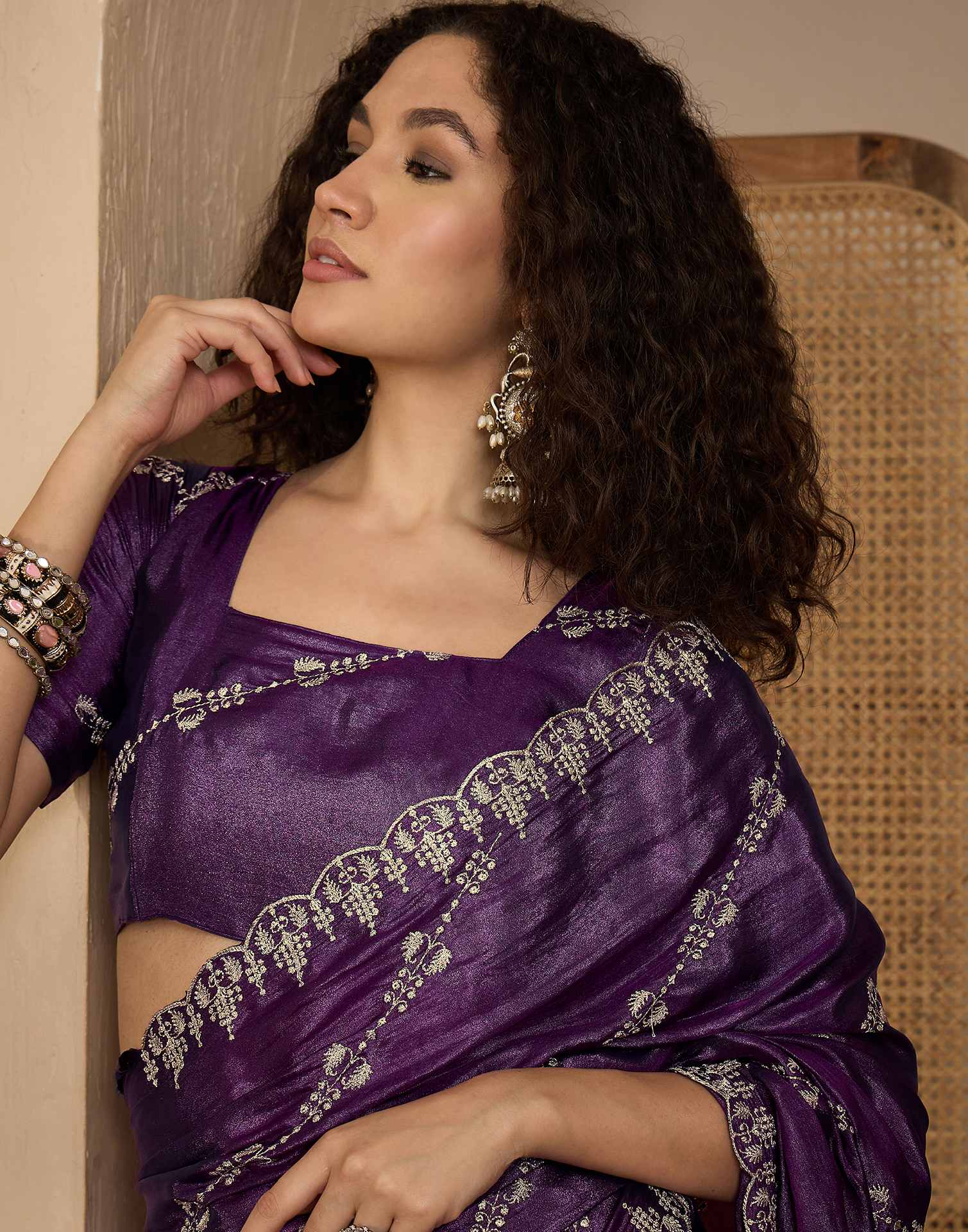Dark Purple Georgette Embroidery Saree