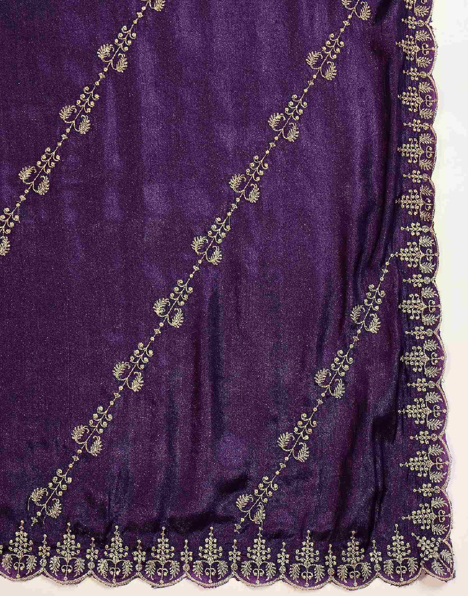 Dark Purple Georgette Embroidery Saree