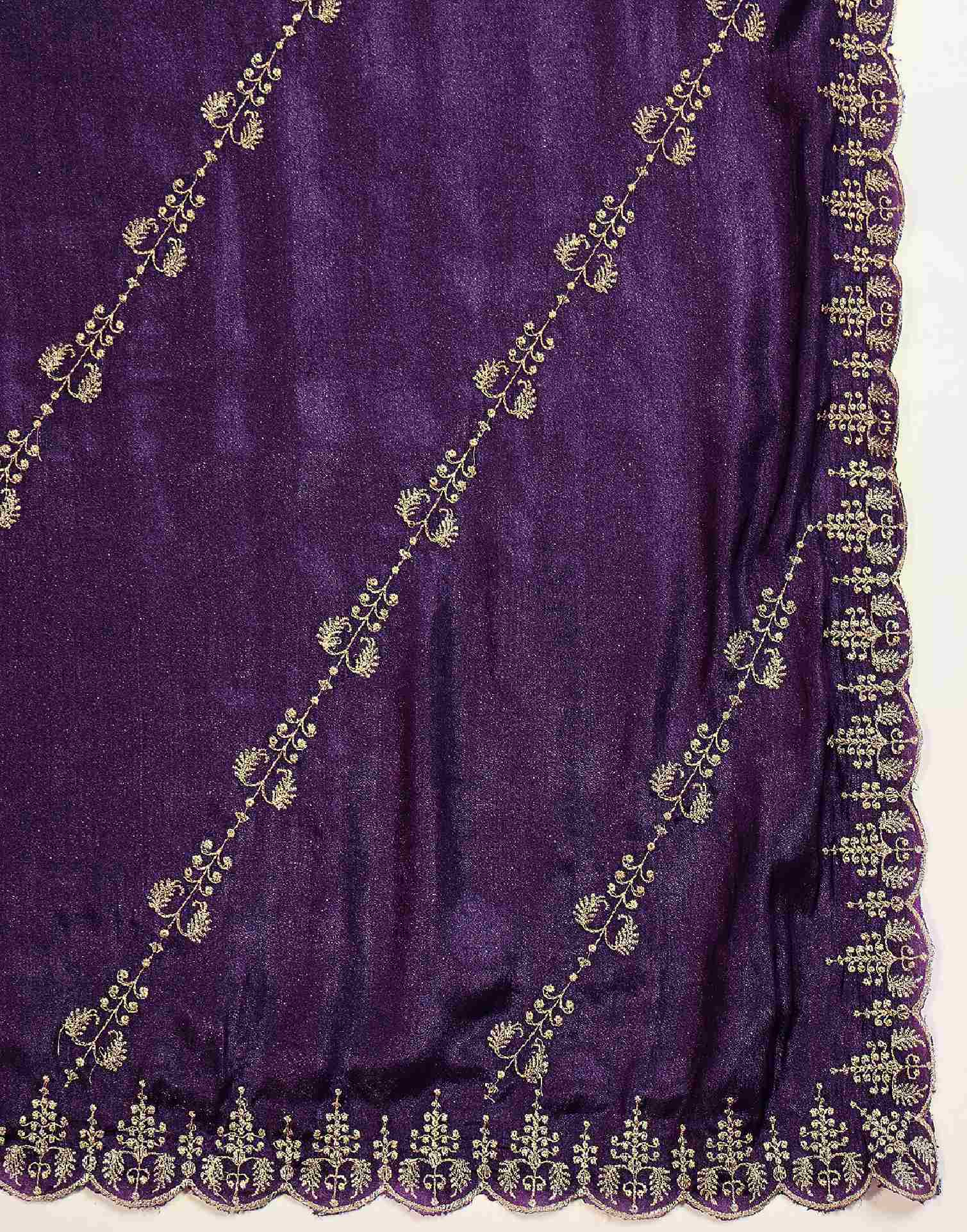 Dark Purple Georgette Embroidery Saree