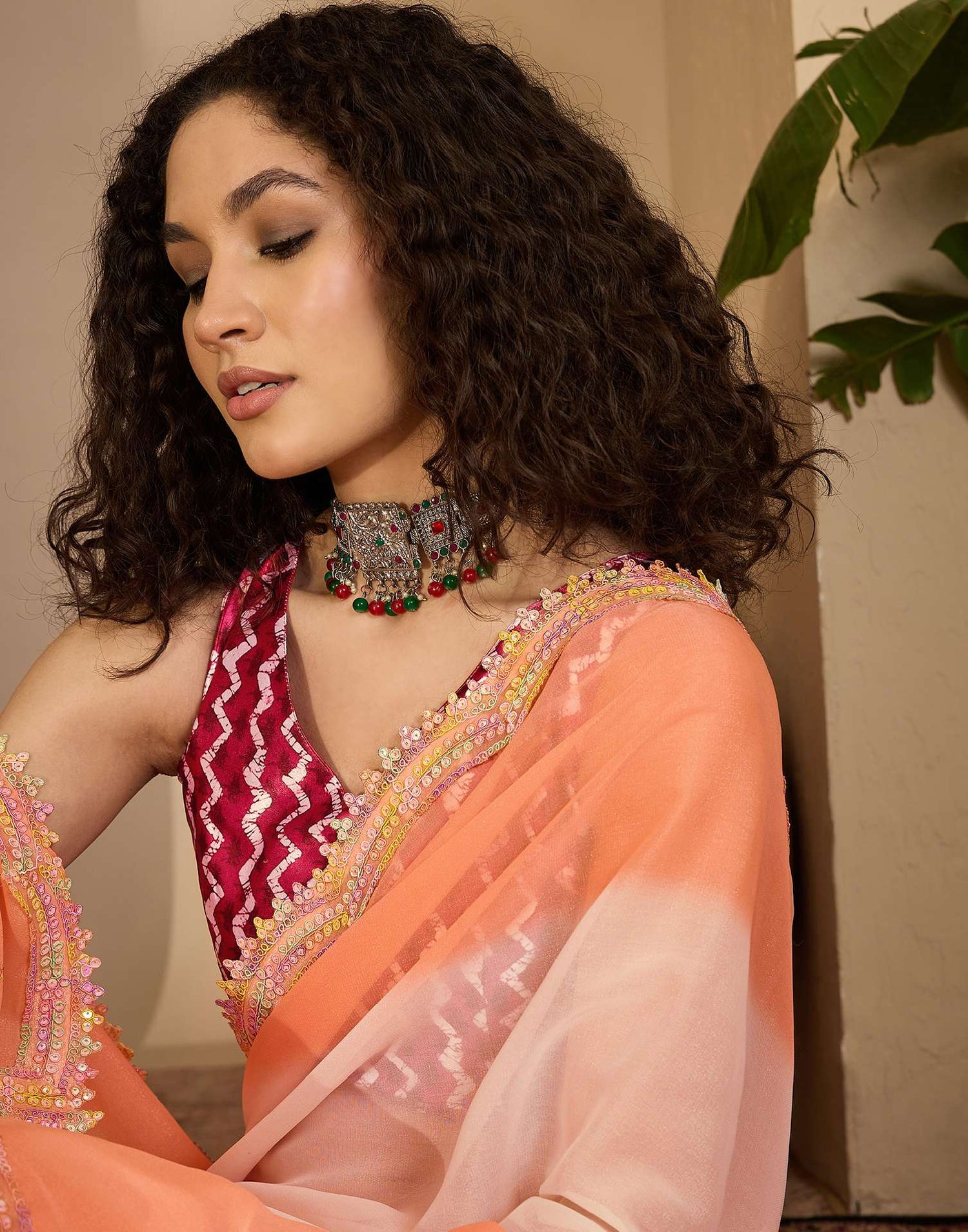 Light Peach Shimmer Georgette Sequence Lace saree